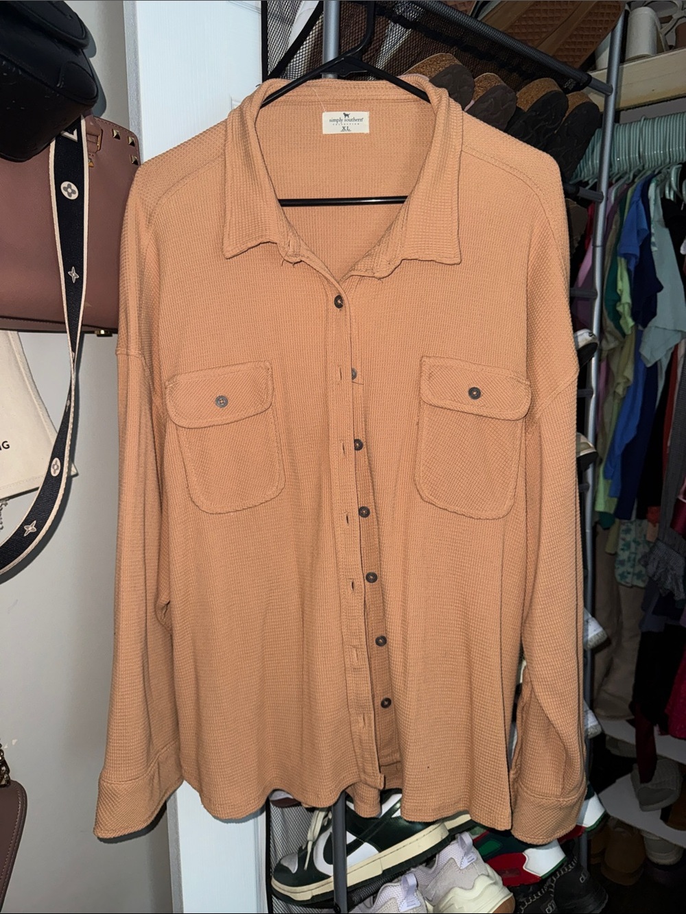 Simply Southern Men's Button-Down Shirt in Warm Tan
